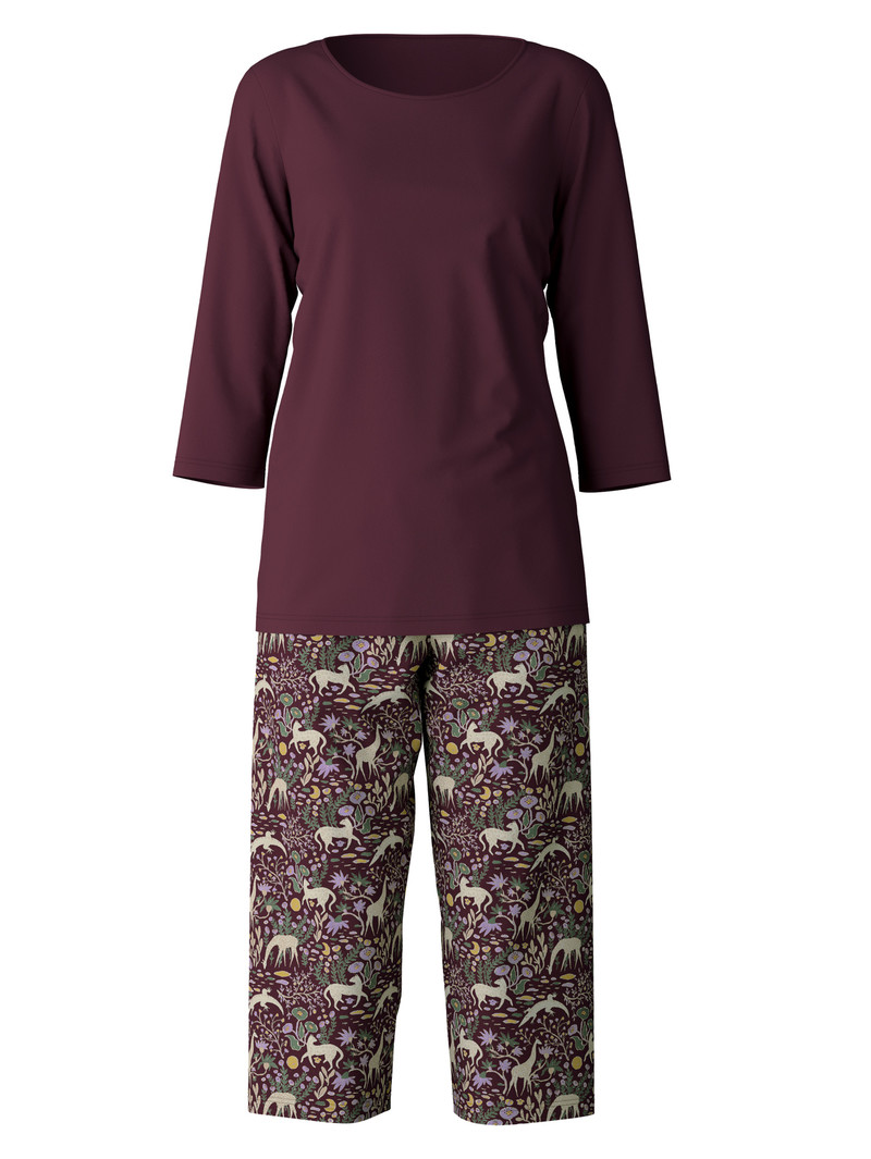 Vêtement De Nuit Calida African Dreams 3/4 Pyjama Bleu Royal Rouge Femme | YTM-4034667