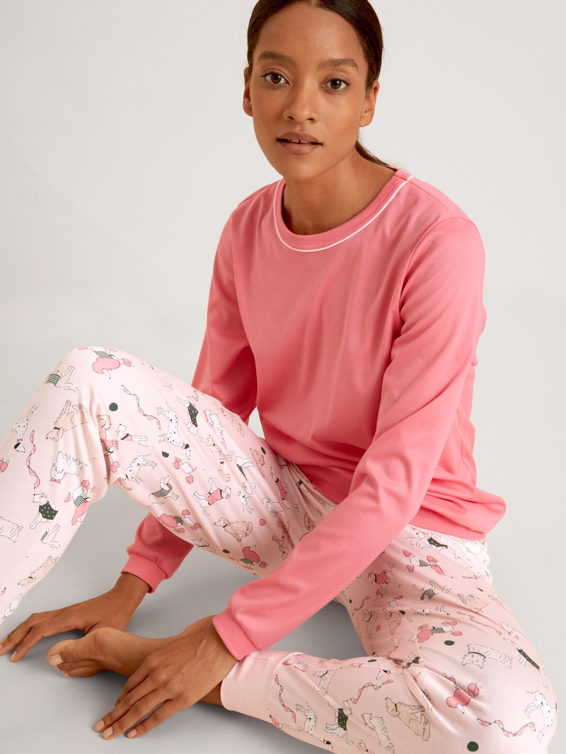 Vêtement De Nuit Calida Dog Dreams Pyjama With Cuff Strawberry Ice Femme | CXI-2177569