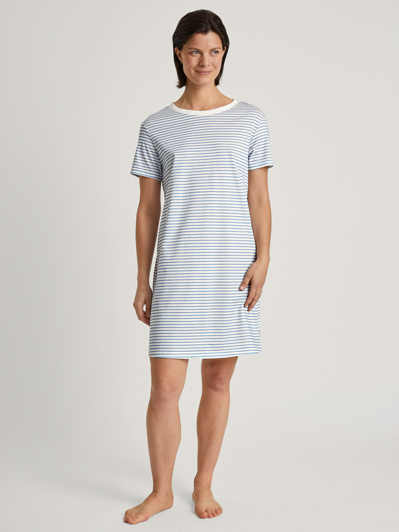 Vêtement De Nuit Calida Cotton Stripes Nightdress, Length 95 Cm Endless Sky Femme | KMS-3714247