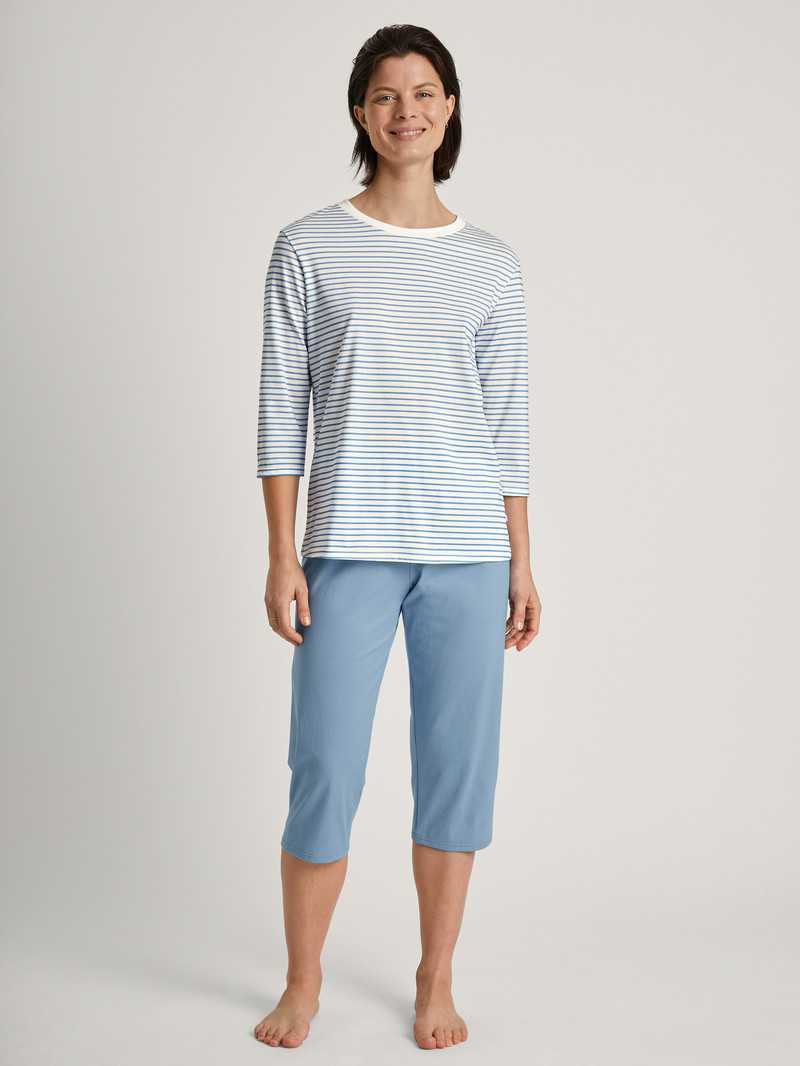 Vêtement De Nuit Calida Cotton Stripes 3/4 Pyjama Endless Sky Femme | NDM-2856713