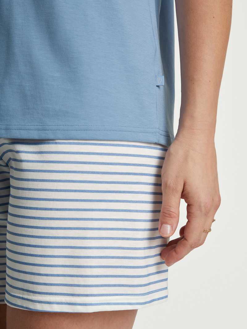 Vêtement De Nuit Calida Cotton Stripes Short Pyjama Endless Sky Femme | BWK-9985168