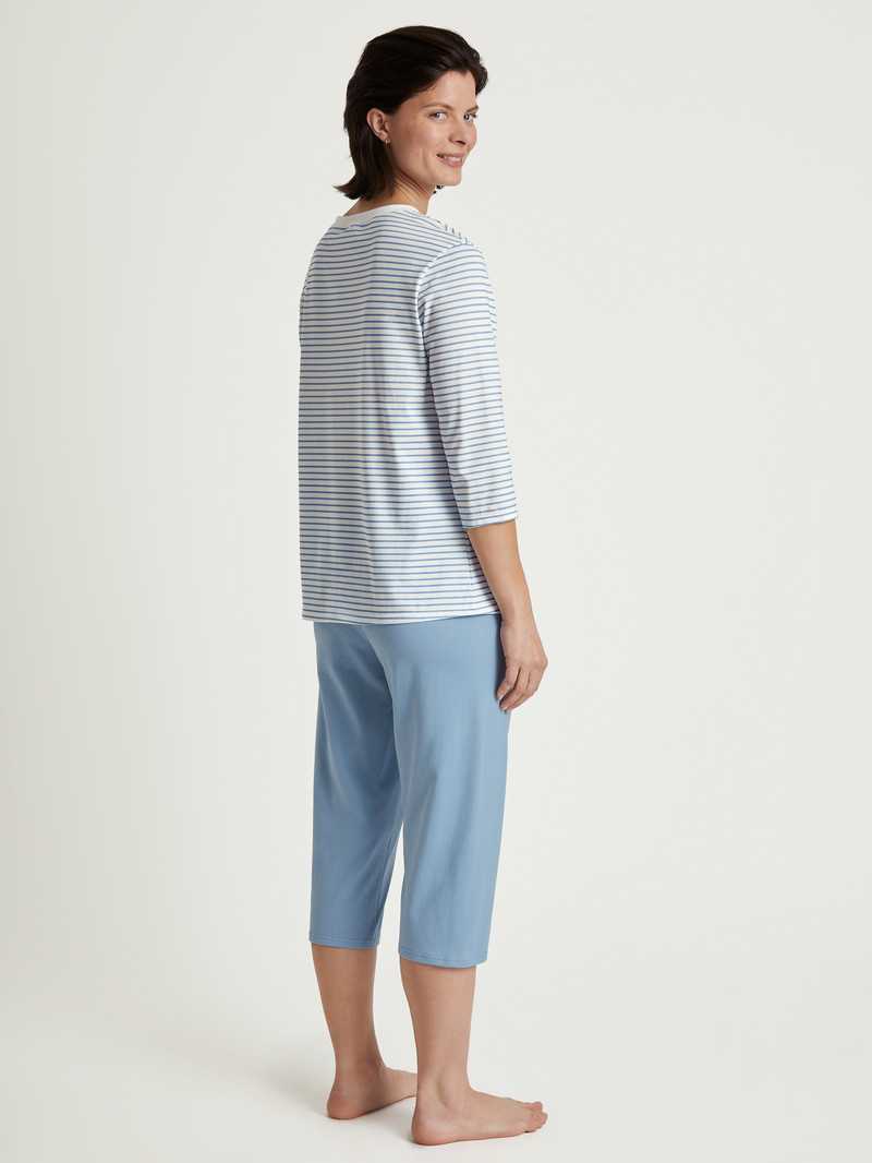 Vêtement De Nuit Calida Cotton Stripes 3/4 Pyjama Endless Sky Femme | NDM-2856713