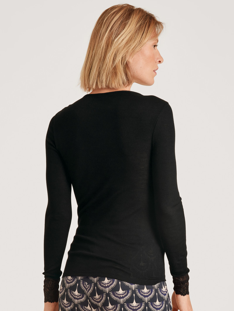 Sous Vêtement Calida Silky Wool Glam Shirt Long-sleeve Ws Schwarz Femme | PYA-5014018