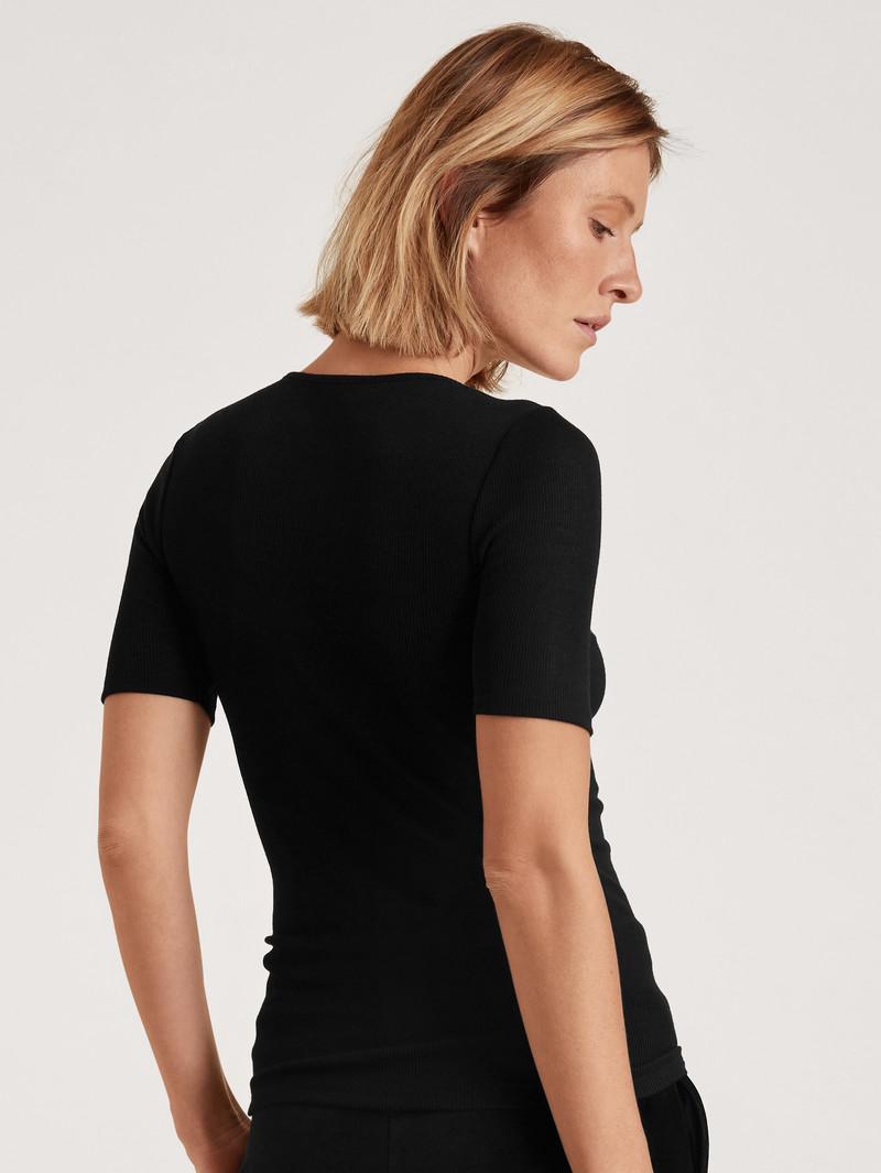 Sous Vêtement Calida Silky Wool Glam Shirt Short Sleeve Ws Schwarz Femme | GWL-5604990