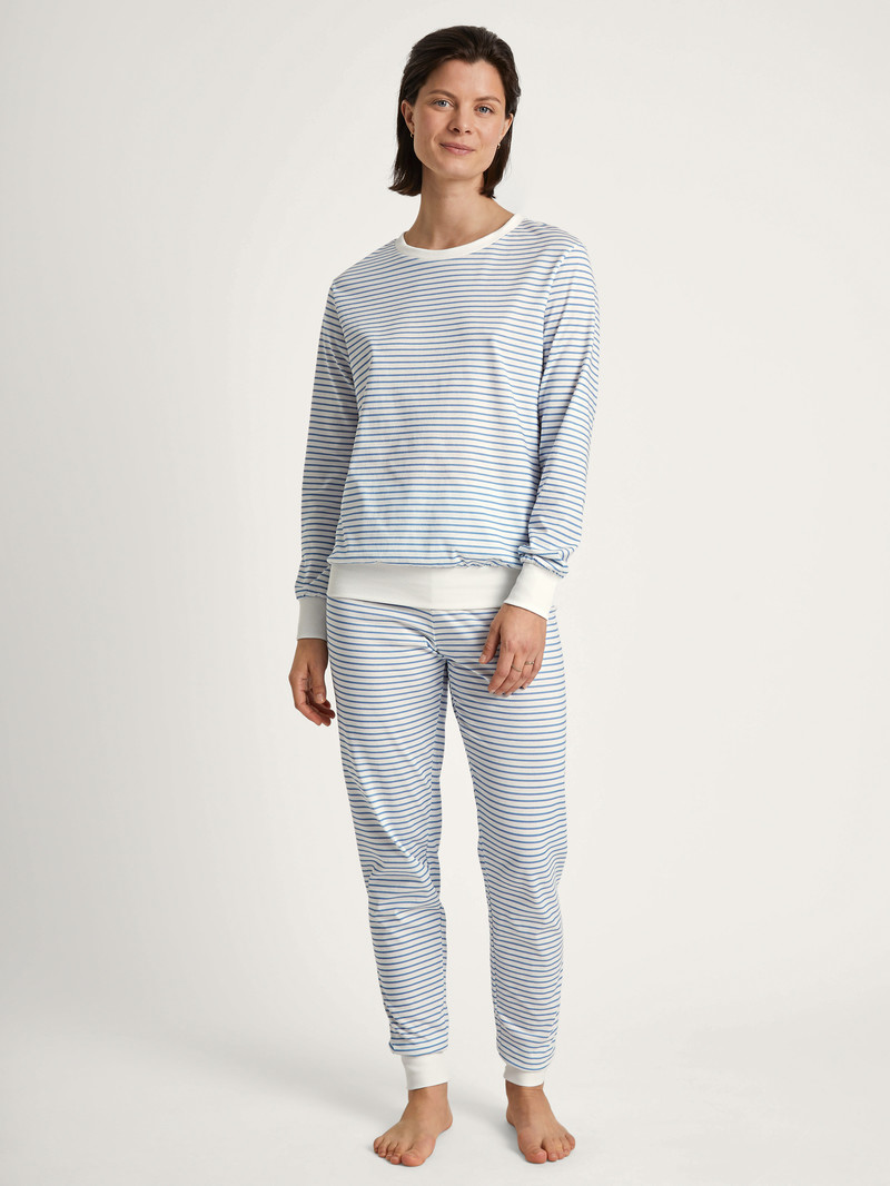 Vêtement De Nuit Calida Cotton Stripes Pyjama With Cuff Endless Sky Femme | SLG-8530679