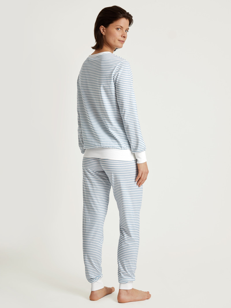 Vêtement De Nuit Calida Cotton Stripes Pyjama With Cuff Endless Sky Femme | SLG-8530679