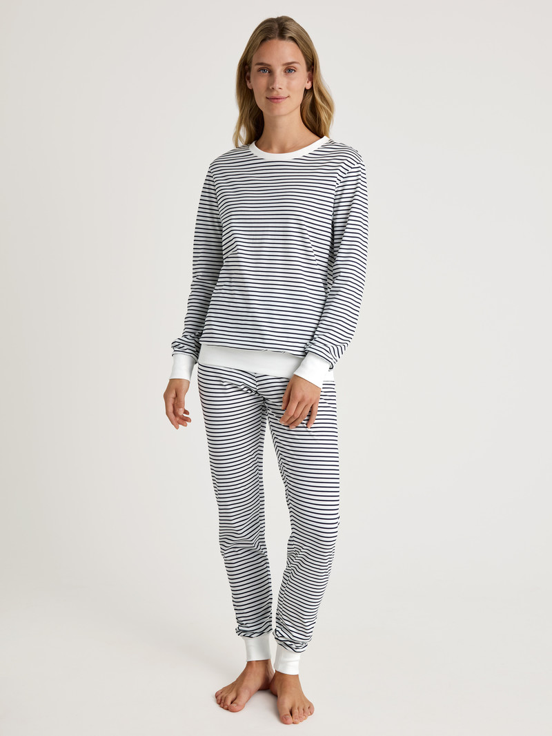 Vêtement De Nuit Calida Special Pyjama With Cuff Bleu Femme | OQL-8470775