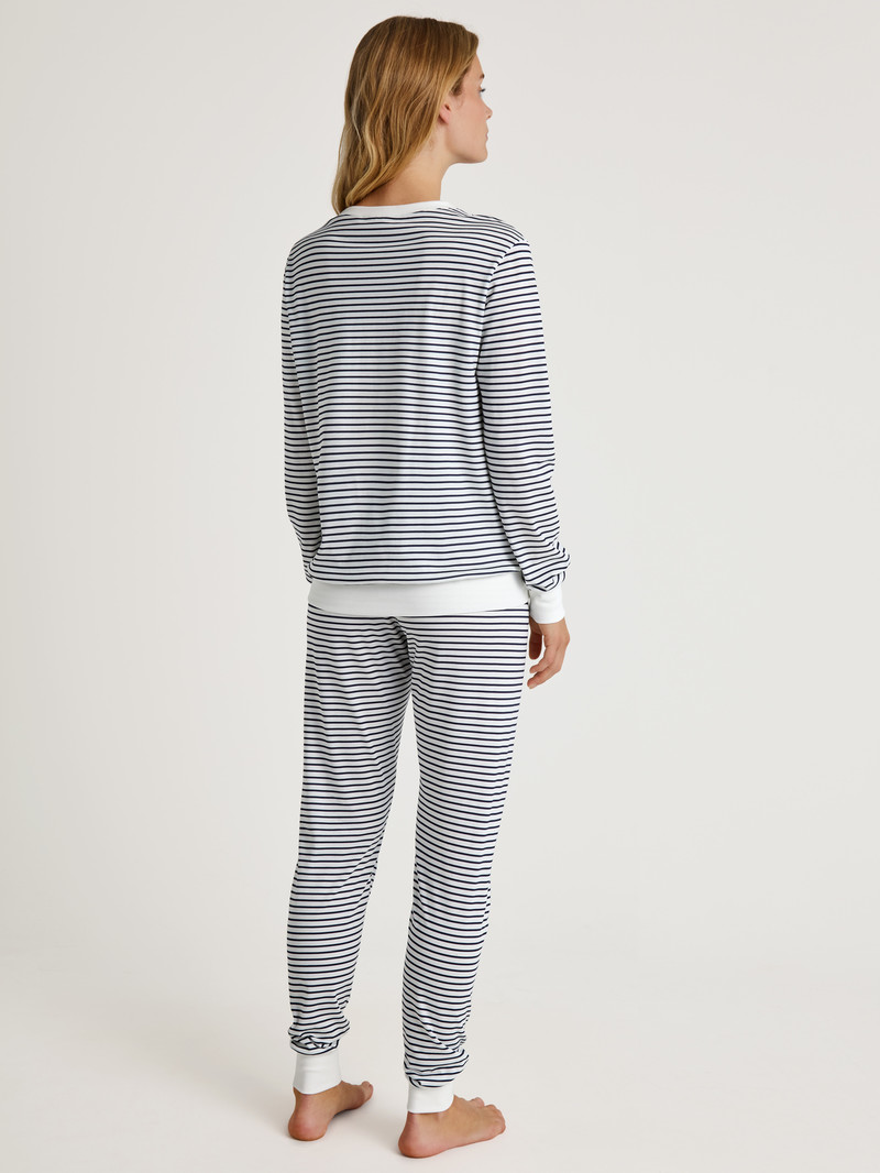 Vêtement De Nuit Calida Special Pyjama With Cuff Bleu Femme | OQL-8470775