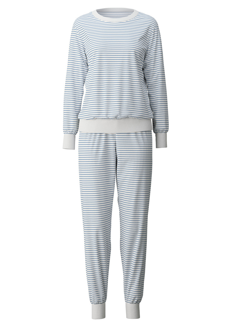 Vêtement De Nuit Calida Cotton Stripes Pyjama With Cuff Endless Sky Femme | SLG-8530679