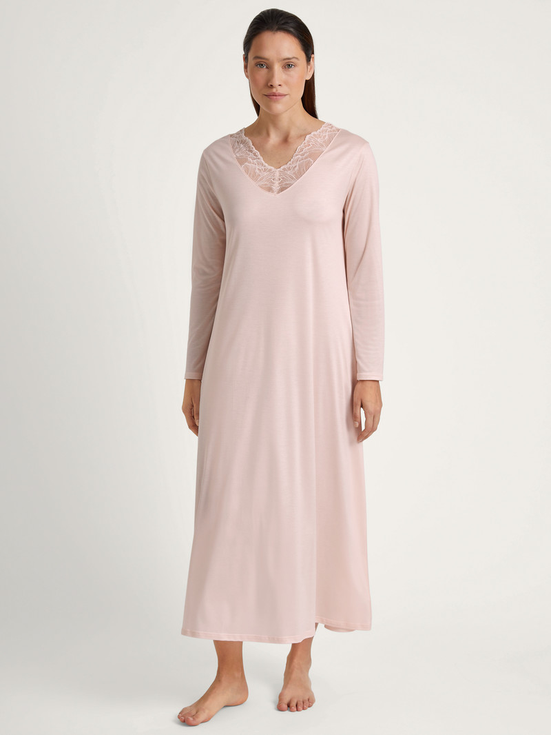 Vêtement De Nuit Calida Lace Nights Long-sleeved Nightdress, Length 125 Cm Rose Femme | NWI-3618761