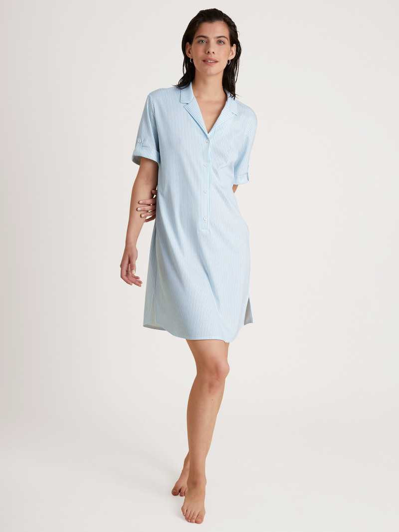 Vêtement De Nuit Calida Amalfi Journey Nightdress, Length 95 Cm Bleu Femme | XXY-9445774