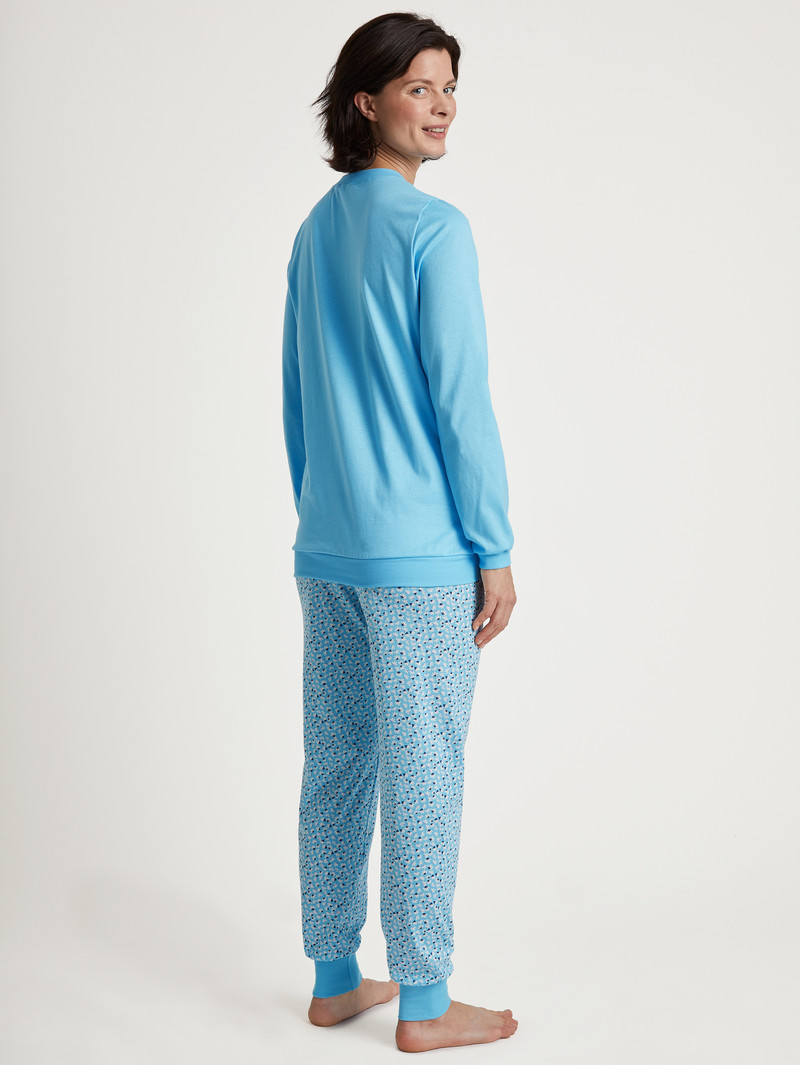 Vêtement De Nuit Calida Special Pyjama With Cuff Bleu Femme | NVZ-2985047