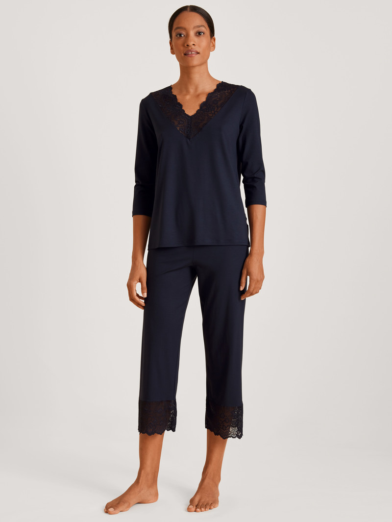 Vêtement De Nuit Calida Elegant Dreams 7/8 Pyjama Noir Bleu Femme | FCB-4709035