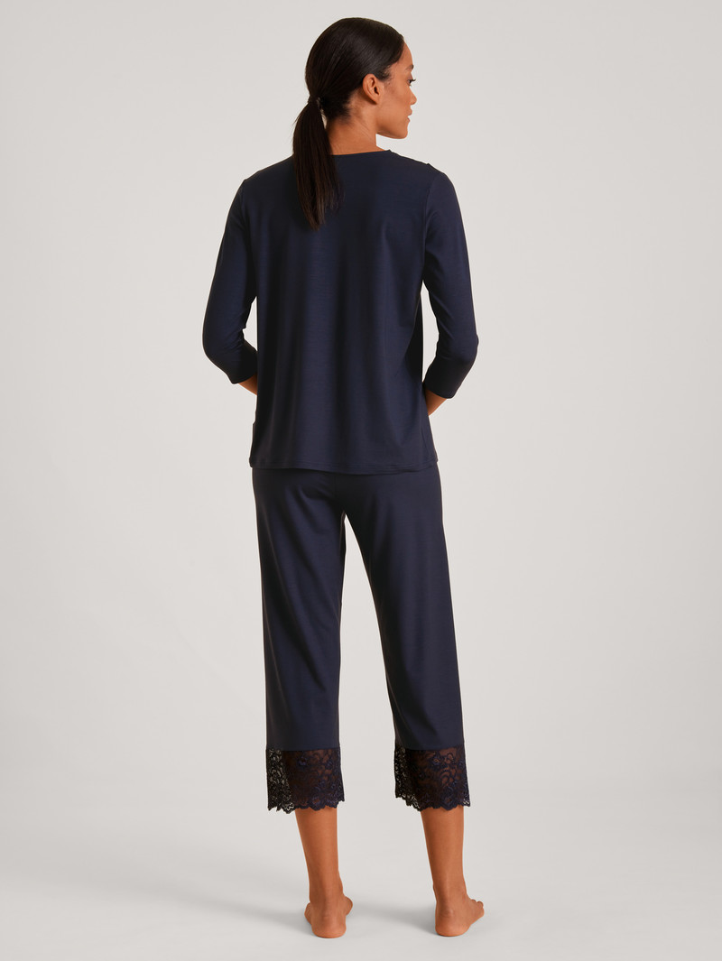 Vêtement De Nuit Calida Elegant Dreams 7/8 Pyjama Noir Bleu Femme | FCB-4709035