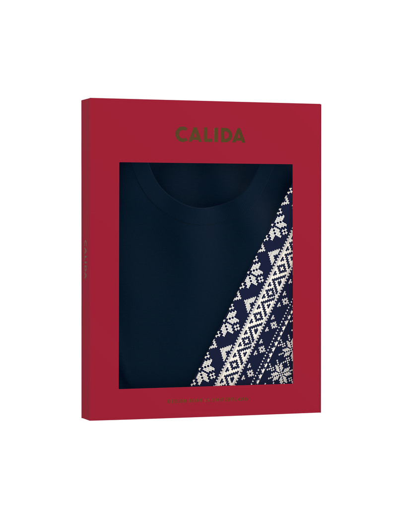 Vêtement De Nuit Calida Family & Friends Pyjama With Cuff Noir Bleu Femme | CZO-1782709