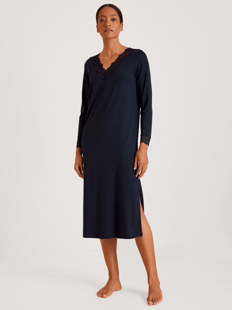 Vêtement De Nuit Calida Elegant Dreams Long-sleeved Nightdress Noir Bleu Femme | GDP-9284789