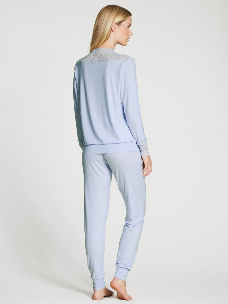 Vêtement De Nuit Calida Elegant Dreams Pyjama With Cuff Bleu Femme | XDX-8042943