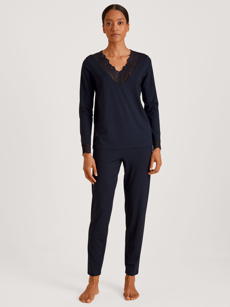 Vêtement De Nuit Calida Elegant Dreams Pyjama Noir Bleu Femme | NOZ-9523104