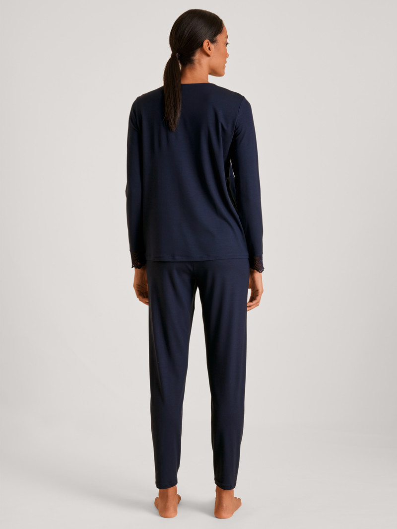 Vêtement De Nuit Calida Elegant Dreams Pyjama Noir Bleu Femme | NOZ-9523104