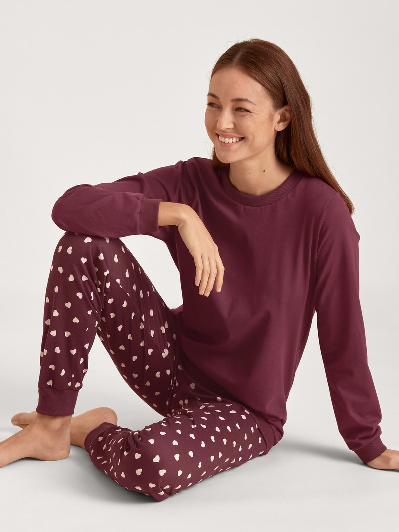 Vêtement De Nuit Calida Lovely Nights Pyjama With Cuff Rouge Femme | JFO-9423737