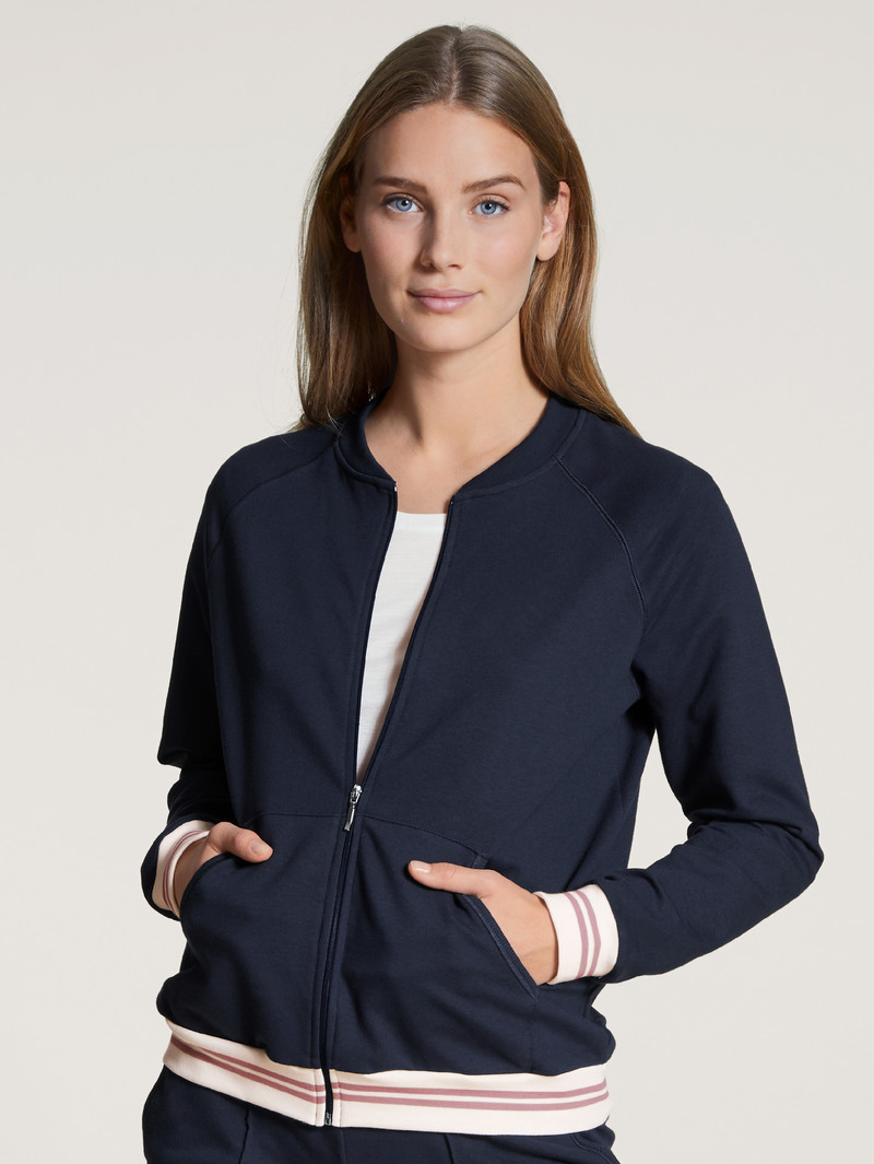 Yoga Calida Favourites Lounge Jacket Noir Bleu Femme | UBA-5768741