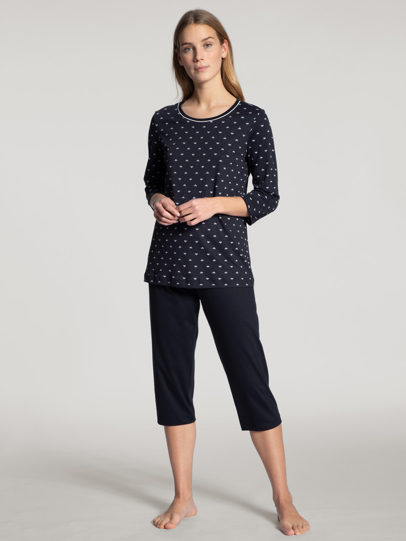 Vêtement De Nuit Calida Night Lovers 3/4 Pyjama Noir Bleu Femme | QEF-6303544