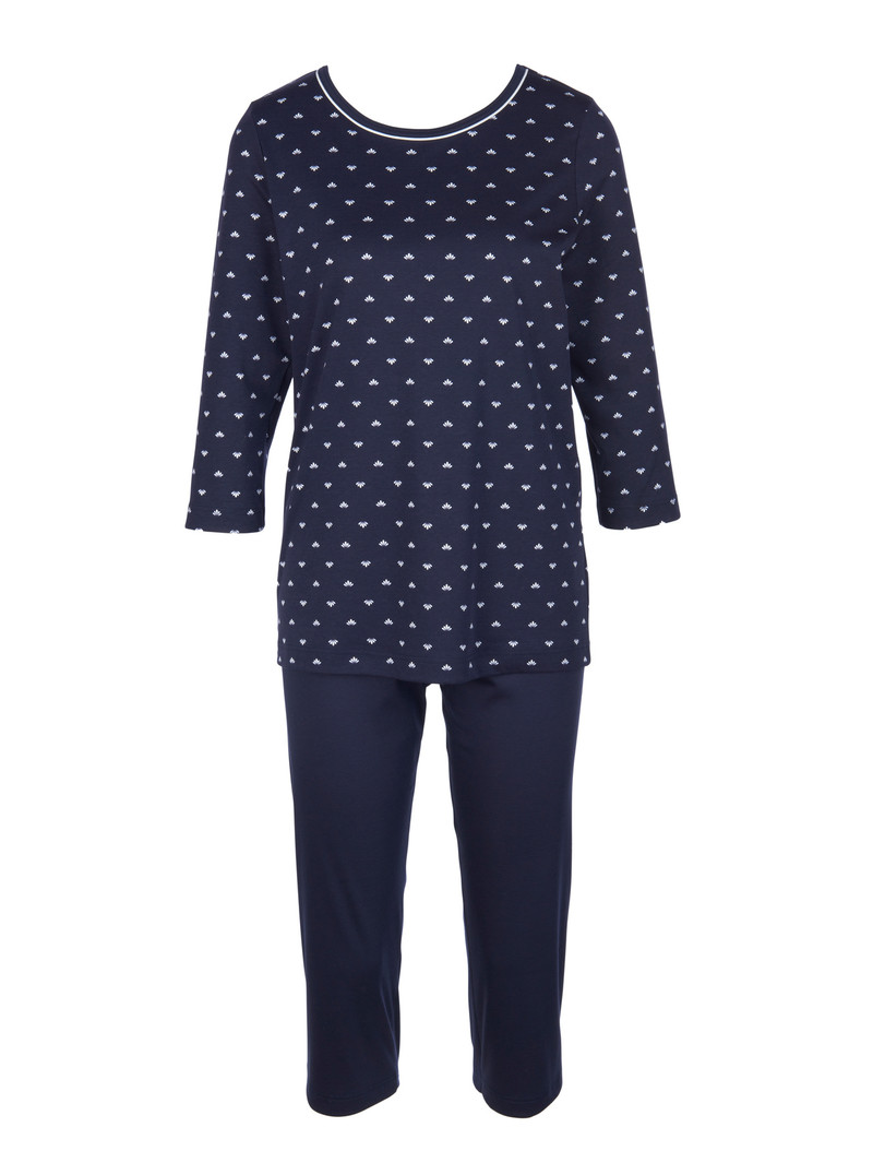 Vêtement De Nuit Calida Night Lovers 3/4 Pyjama Noir Bleu Femme | QEF-6303544