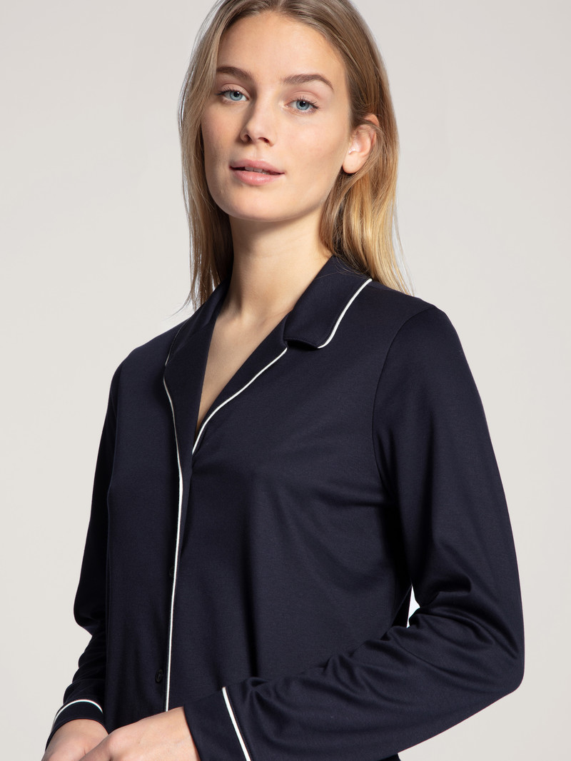 Vêtement De Nuit Calida Night Lovers Pyjama Buttoned Noir Bleu Femme | QFT-7929355