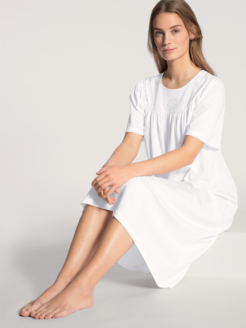 Vêtement De Nuit Calida Soft Cotton Nightdress, Length 110cm Blanche Femme | NHD-9482741