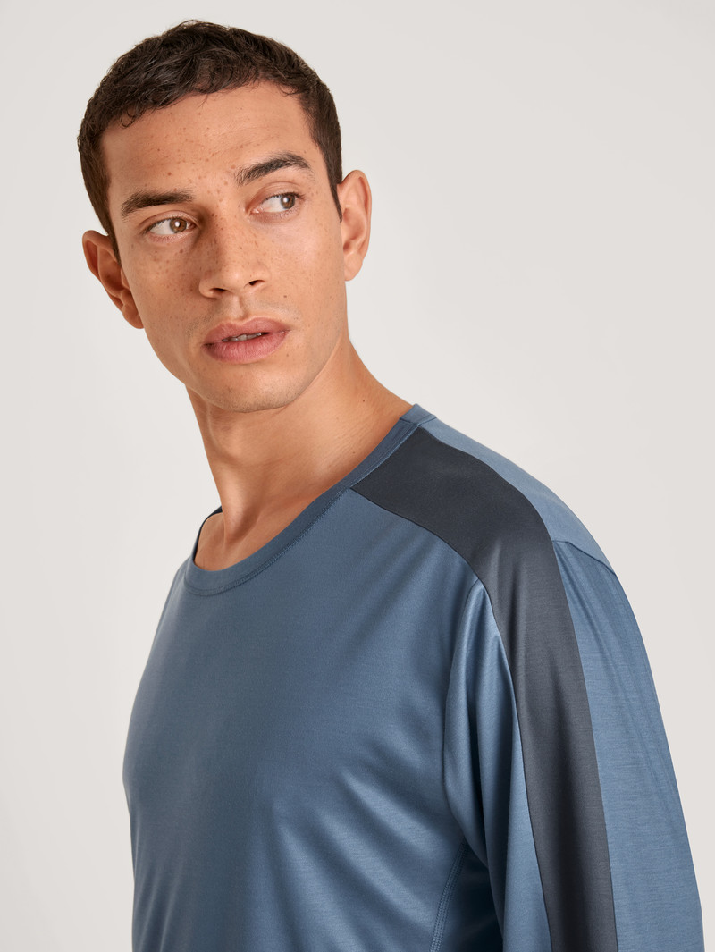 Deepsleepwear Calida Dsw Cooling Shirt Long-sleeve Indigo Homme | AXO-9912833