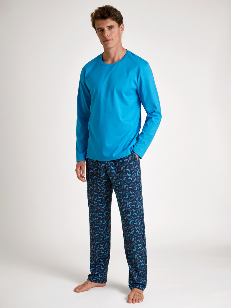 Loungewear Calida Rmx Sleep Leisure Shirt Long Sleeve Bleu Homme | QVK-9704316