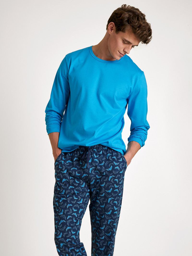 Loungewear Calida Rmx Sleep Leisure Shirt Long Sleeve Bleu Homme | QVK-9704316