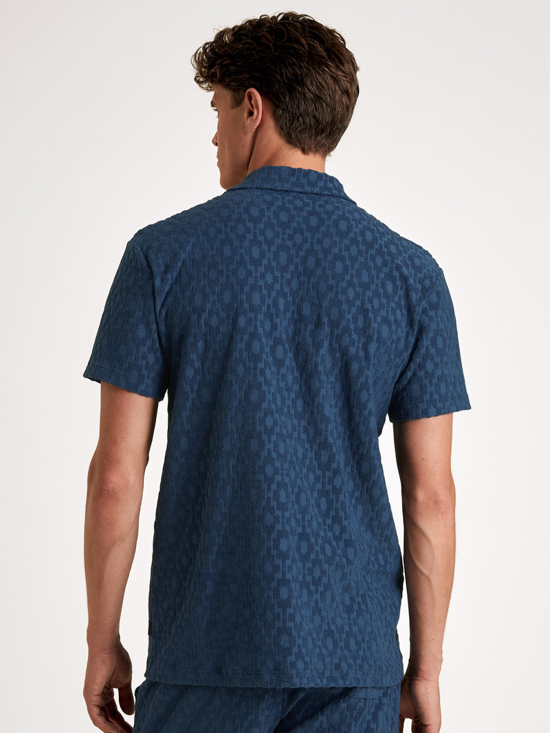 Loungewear Calida Rmx Lounge Holiday Short Shirt With Button Facing Bleu Homme | YTE-1748350