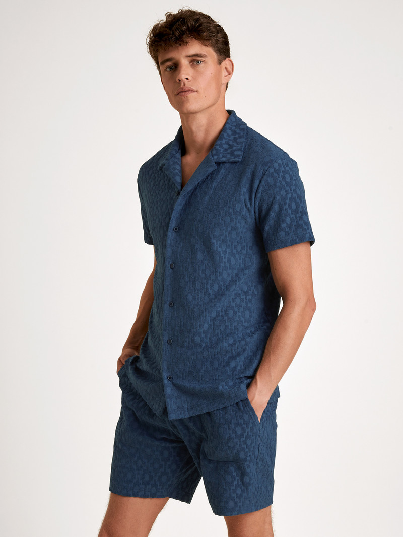 Loungewear Calida Rmx Lounge Holiday Short Shirt With Button Facing Bleu Homme | YTE-1748350