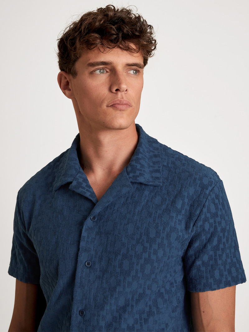 Loungewear Calida Rmx Lounge Holiday Short Shirt With Button Facing Bleu Homme | YTE-1748350