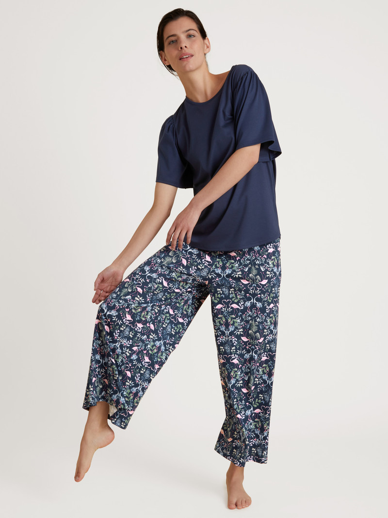 Vêtement De Nuit Calida Flamingo Dreams 7/8 Pyjama Bleu Foncé Femme | KXN-0883723