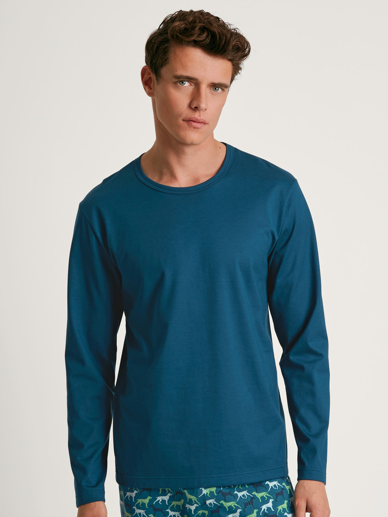 Vêtement De Nuit Calida Rmx Sleep Weekend Shirt Long Sleeve Bleu Homme | JJT-0938753