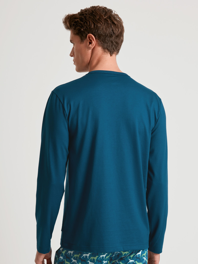 Vêtement De Nuit Calida Rmx Sleep Weekend Shirt Long Sleeve Bleu Homme | JJT-0938753