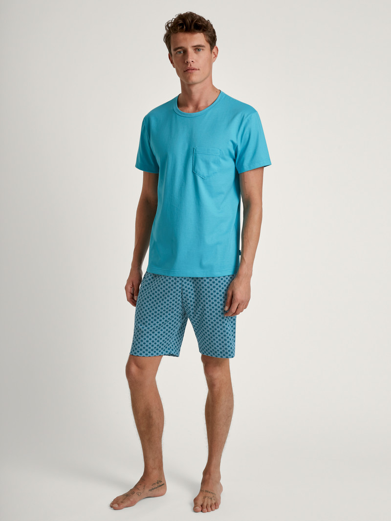 Vêtement De Nuit Calida Relax Imprint 3 Short Pyjama Bleu Homme | YQJ-3713091