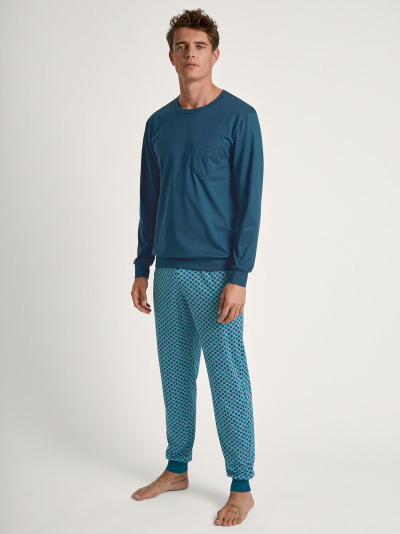 Vêtement De Nuit Calida Relax Imprint 3 Pyjama With Cuff Bleu Homme | HPJ-4113938