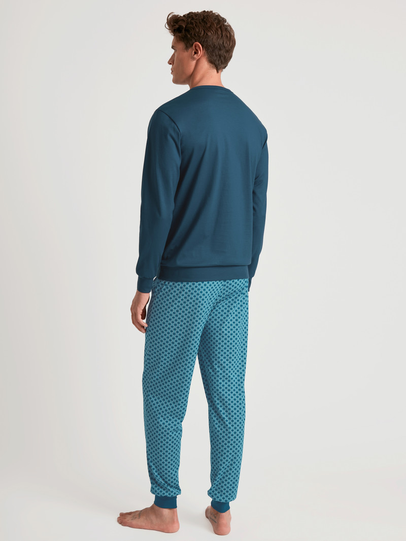 Vêtement De Nuit Calida Relax Imprint 3 Pyjama With Cuff Bleu Homme | HPJ-4113938