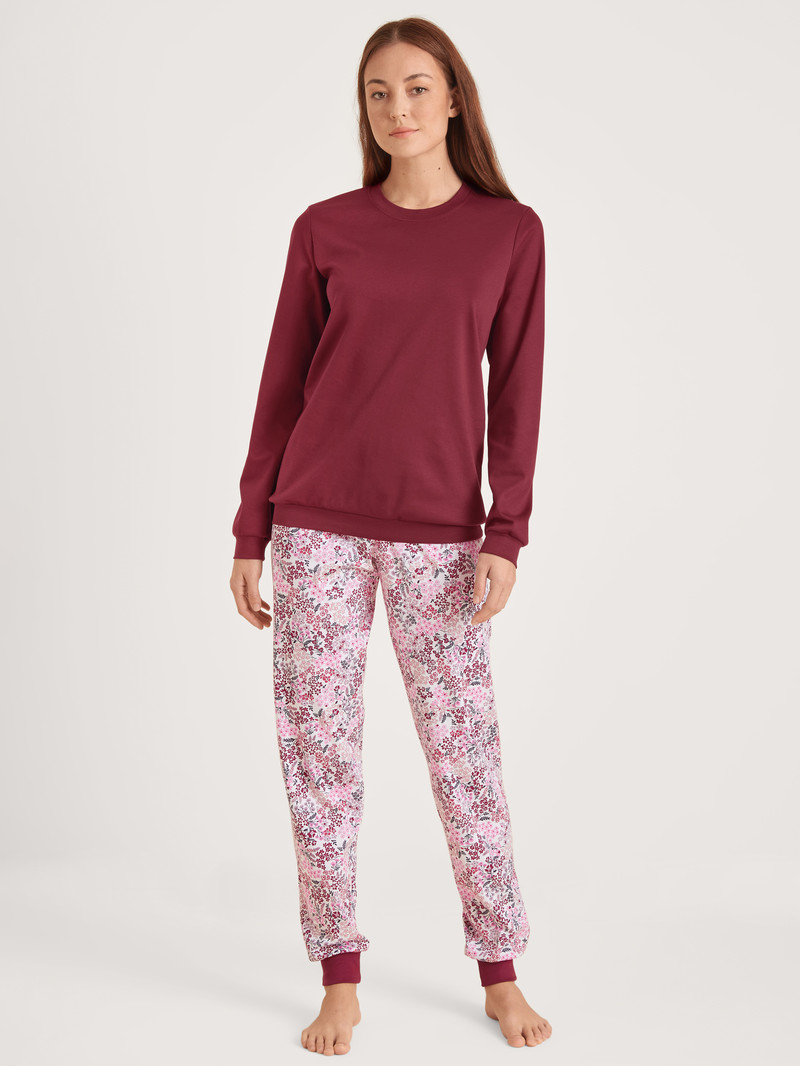 Vêtement De Nuit Calida Midnight Flowers Pyjama With Cuff Rouge Femme | UPG-7632111