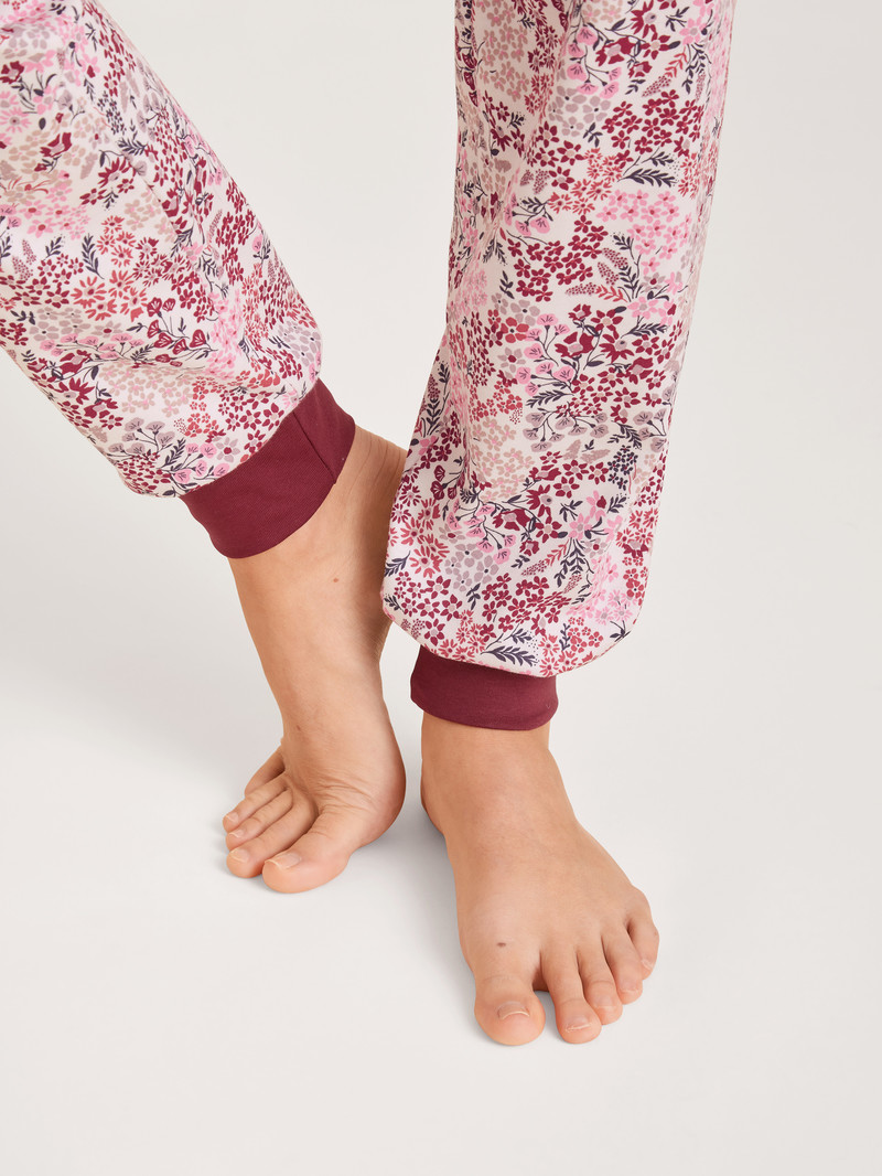 Vêtement De Nuit Calida Midnight Flowers Pyjama With Cuff Rouge Femme | UPG-7632111