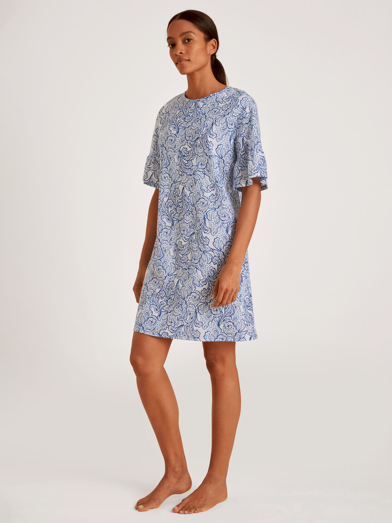 Vêtement De Nuit Calida Favourites Paisley Short Sleeve Nightdress, Length 90cm Bleu Femme | RMZ-3382345