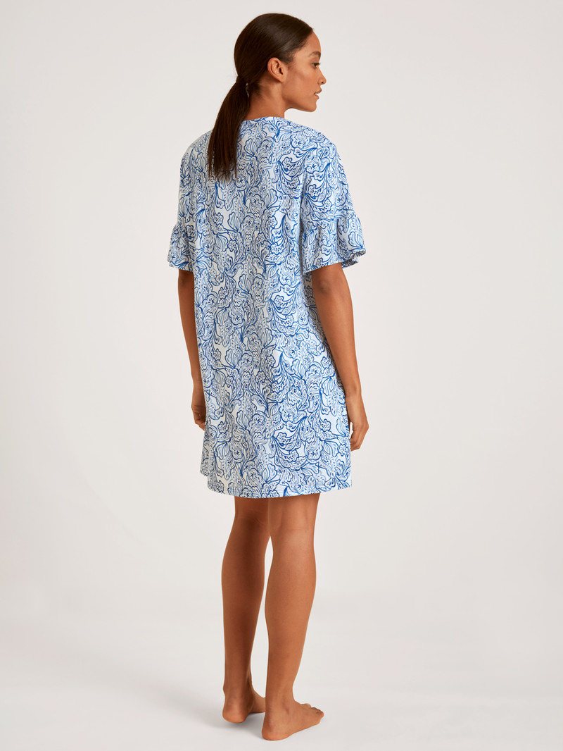 Vêtement De Nuit Calida Favourites Paisley Short Sleeve Nightdress, Length 90cm Bleu Femme | RMZ-3382345