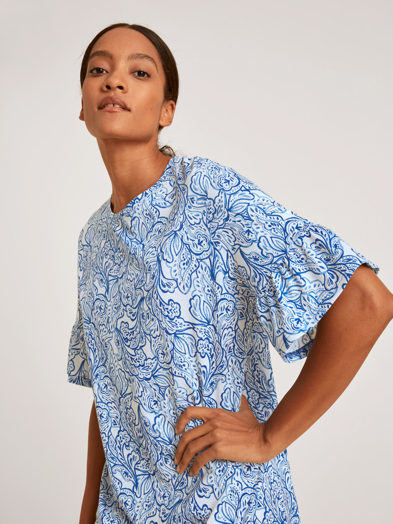 Vêtement De Nuit Calida Favourites Paisley Short Sleeve Nightdress, Length 90cm Bleu Femme | RMZ-3382345