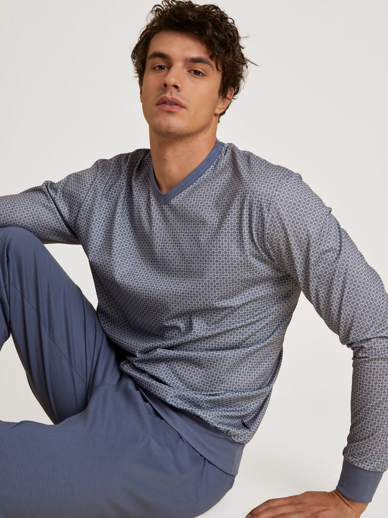 Vêtement De Nuit Calida Special Pyjama With Cuff Indigo Homme | ZHL-4198189