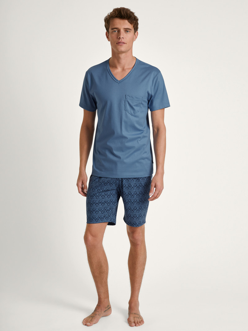 Vêtement De Nuit Calida Relax Imprint 2 Short Pyjama Bleu Homme | ZSZ-5211974