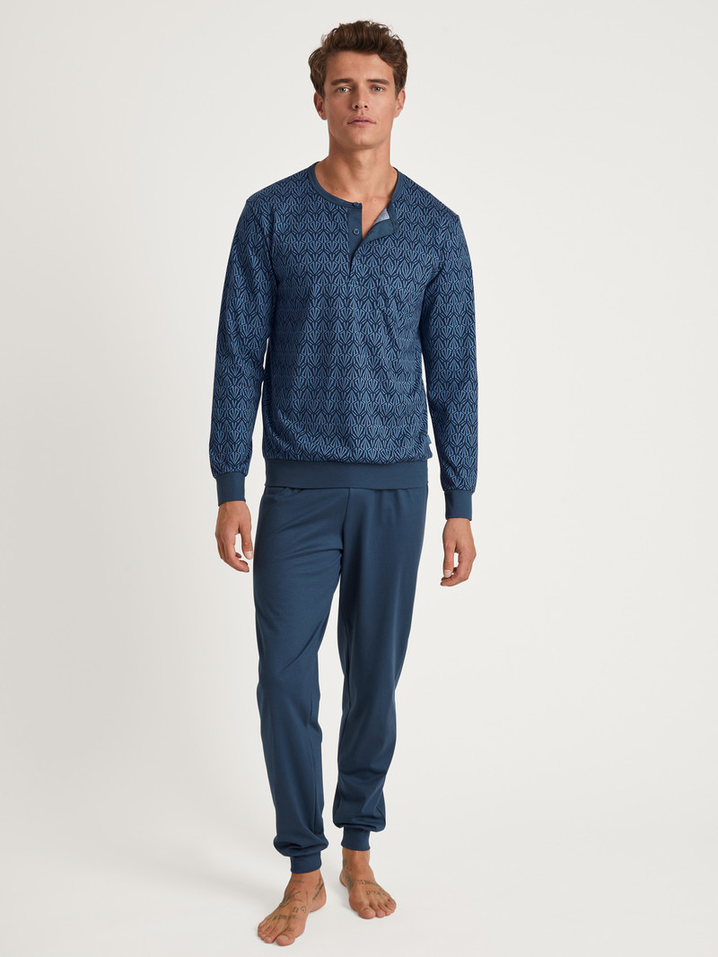 Vêtement De Nuit Calida Relax Imprint 2 Pyjama With Cuff Bleu Homme | NFL-8978522