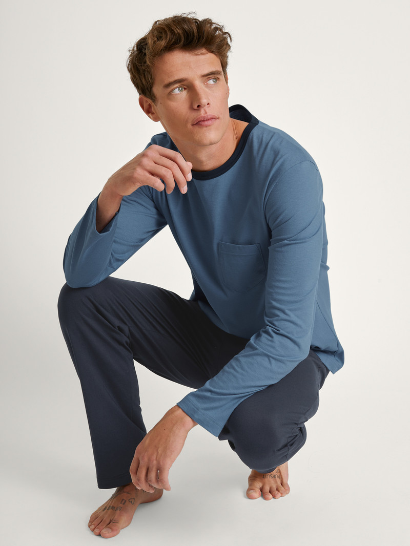 Vêtement De Nuit Calida Relax Essentials Pyjama Bleu Homme | MWJ-3490672